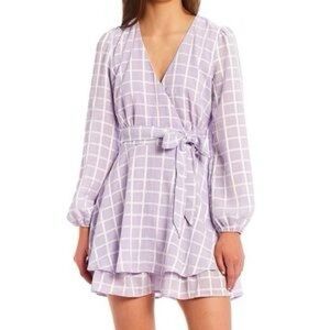 Elegant Lavender Checkered Wrap Dress